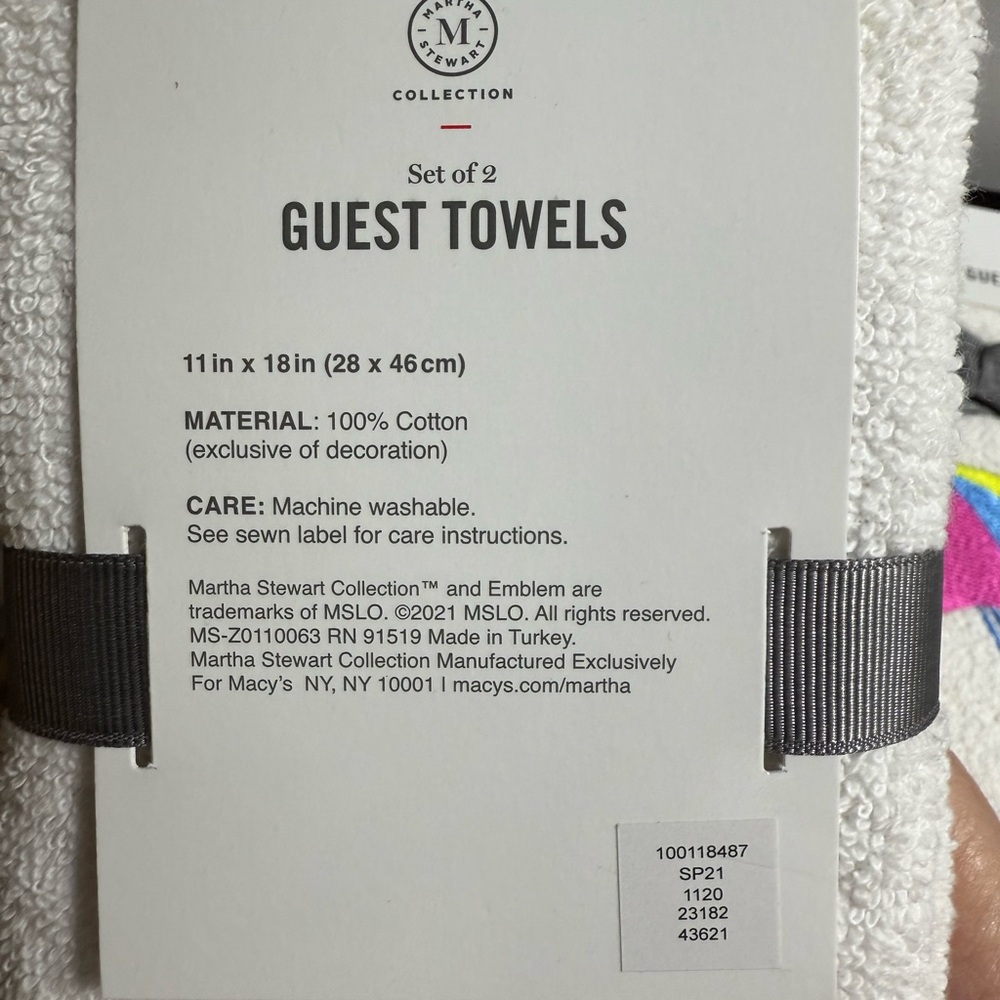 Martha Stewart Fingertip Towel Set Beach Embroidered Cotton Guest OS - Picture 4 of 4